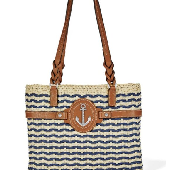 BRIGHTON "on Board" Magnolia Woven Bag with Charm & Anchor Nautical Cruise - Picture 1 of 16